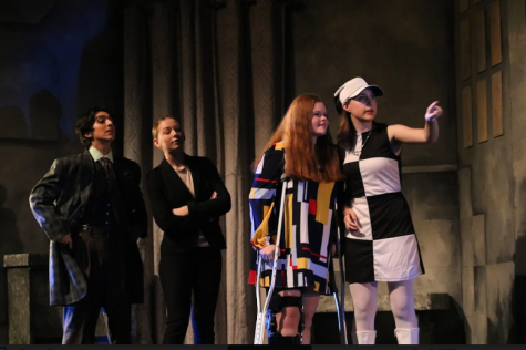 From Left: Gio Santoro (Junior), Emerson Graham (Junior), Paige Greve (Senior), Regan Wright (Senior), performing a scene from the first act. Photos from Kate Brody