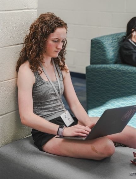 Abby Mertz, senior, works on a project for her program at Georgetown University.