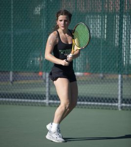 Elizabeth Isyanov sets up for her singles match.
Photo courtesy of Elizabeth Isyanov 